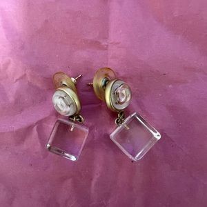 Vintage Chanel Dangle Clear Cube Earrings